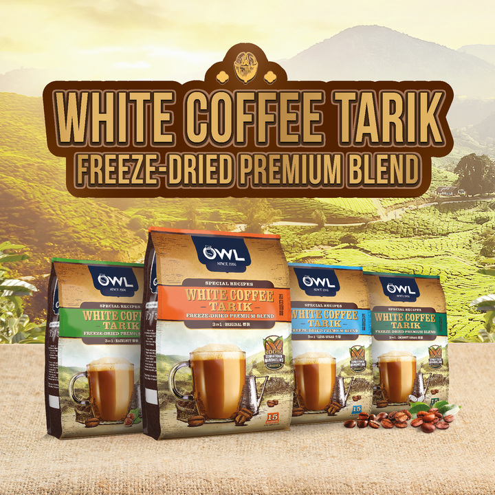 OWL 3in1 Instant White Coffee Tarik - Less Sugar, 15 sachets