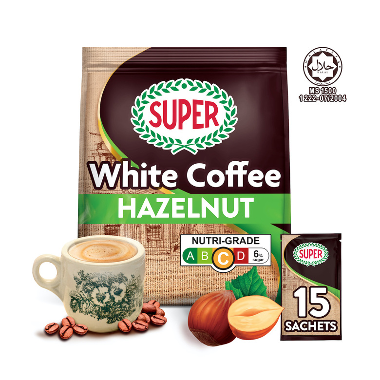 SUPER White Coffee 3in1 Hazelnut, 15 sachets