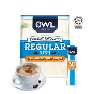 OWL 3in1 Instant Coffee - Everyday Favourites with 100% Freeze-Dried Coffee Regular, 30 sticks