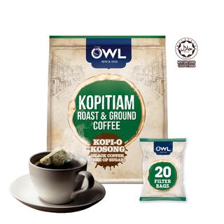 OWL Kopitiam Roast & Ground Coffee Kopi-O Kosong, 20 sachets