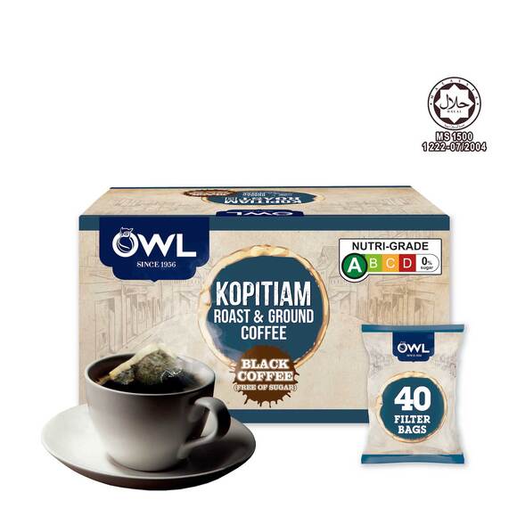 OWL Kopitiam Roast & Ground Coffee Traditional Blend, 40 sachets