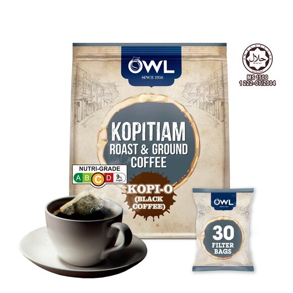OWL Kopitiam Roast & Ground Coffee Kopi-O, 30 sachets