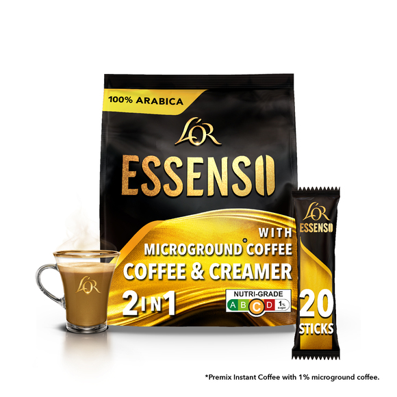L'OR ESSENSO Coffee & Creamer with Microground Instant 2in1 Coffee, 20 Sticks 