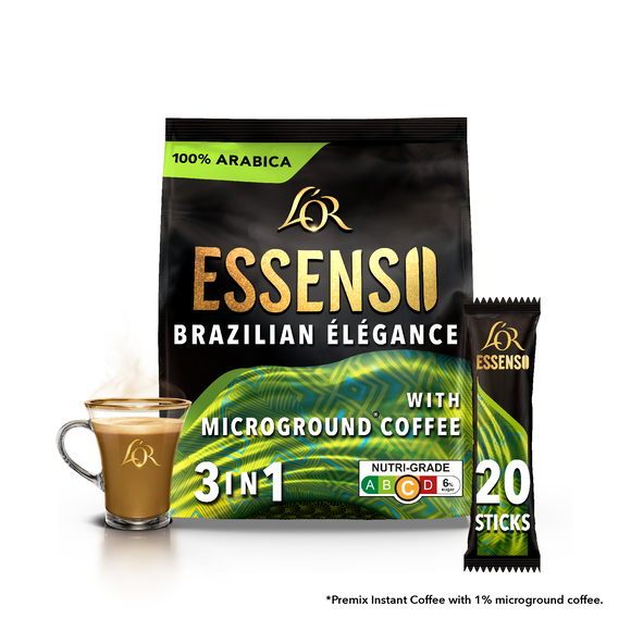 L'OR ESSENSO Brazilian Élégance with Microground Instant 3in1 Coffee, 20 Sticks