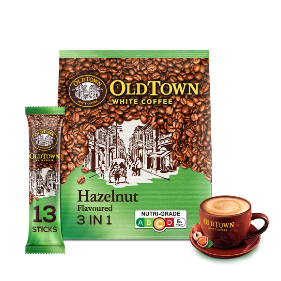 OLDTOWN Hazelnut Flavoured Instant 3in1 Premix White Coffee, 13 Sticks