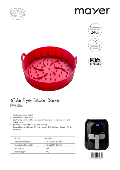 Mayer 6" Air Fryer Silicon Basket