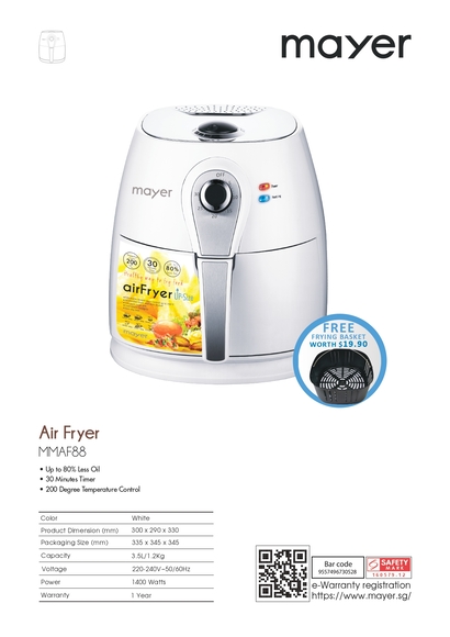 Mayer 3.5L Air Fryer, (White)