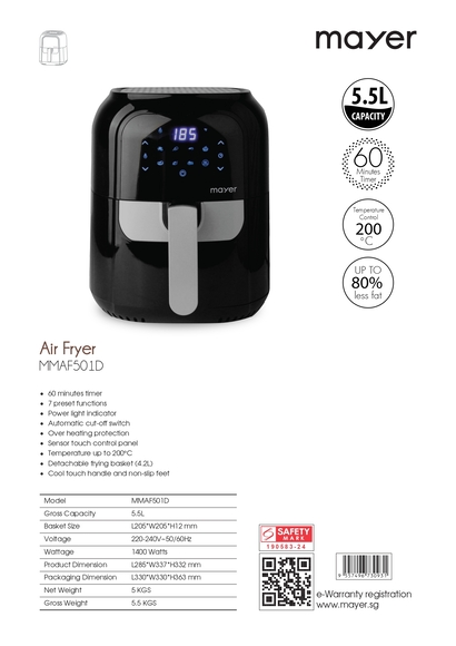 Mayer 5.5L Digital Air Fryer, (Black)