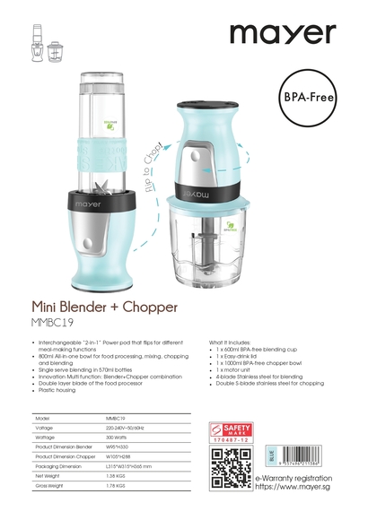 Mayer Blender Chopper - (Ice Blue)
