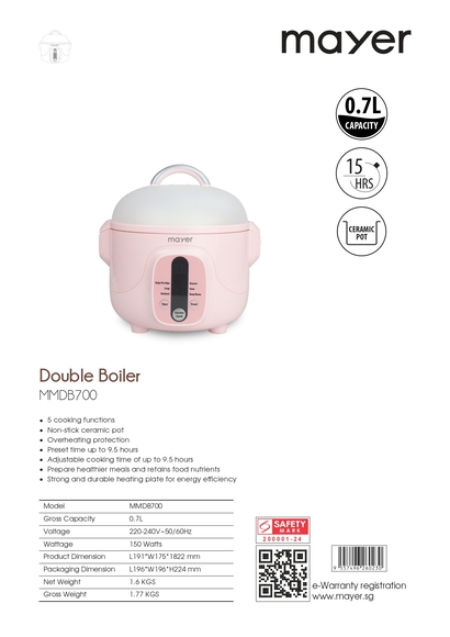 Mayer 0.7L Personal Double Boiler 