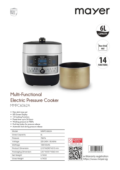 Mayer 6L Electric Pressure Cooker