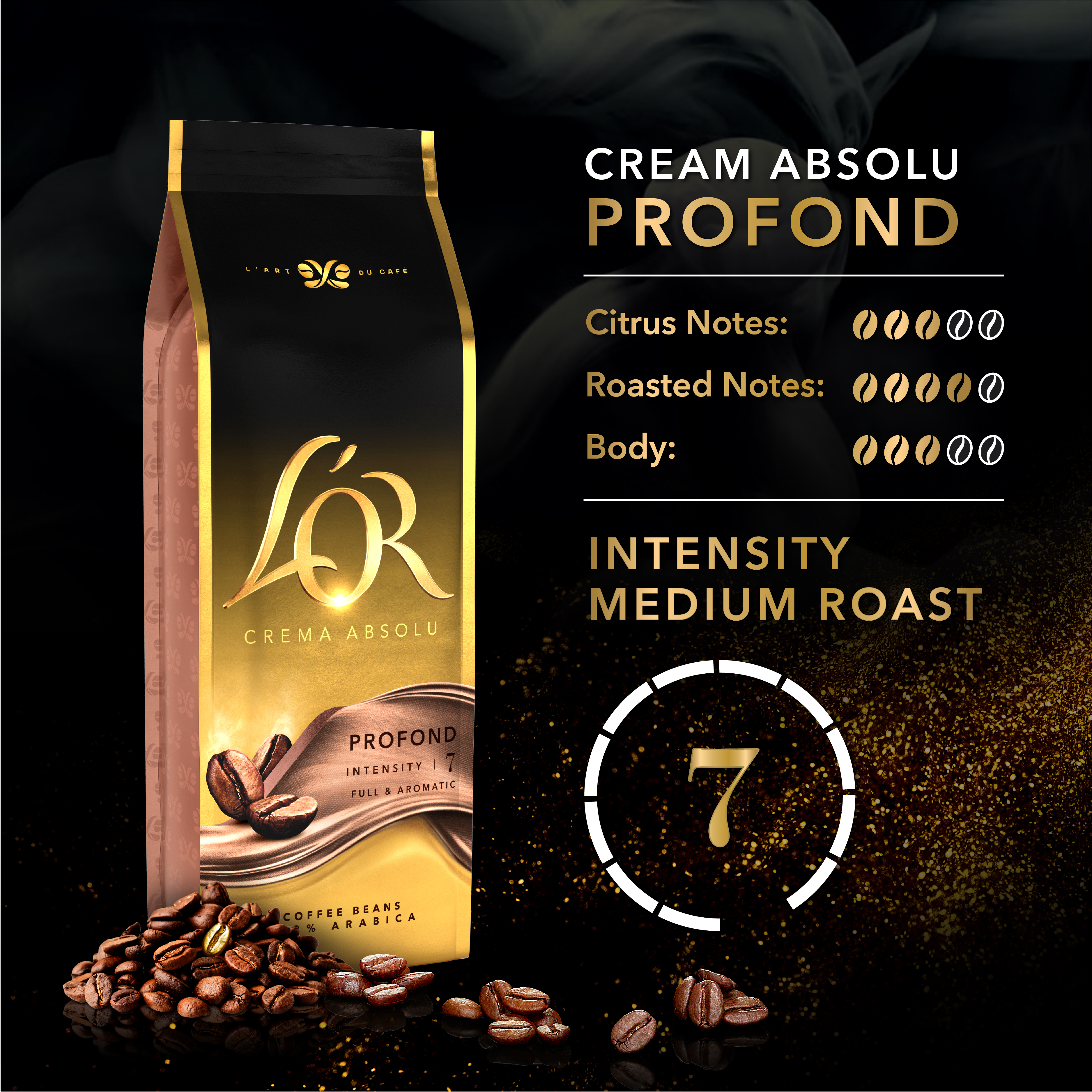 L’OR Coffee Beans Crema Absolu Profond Intensity 7, 500g