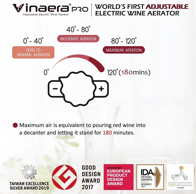 Vinaera Pro Adjustable Electric Wine Aerator with Base