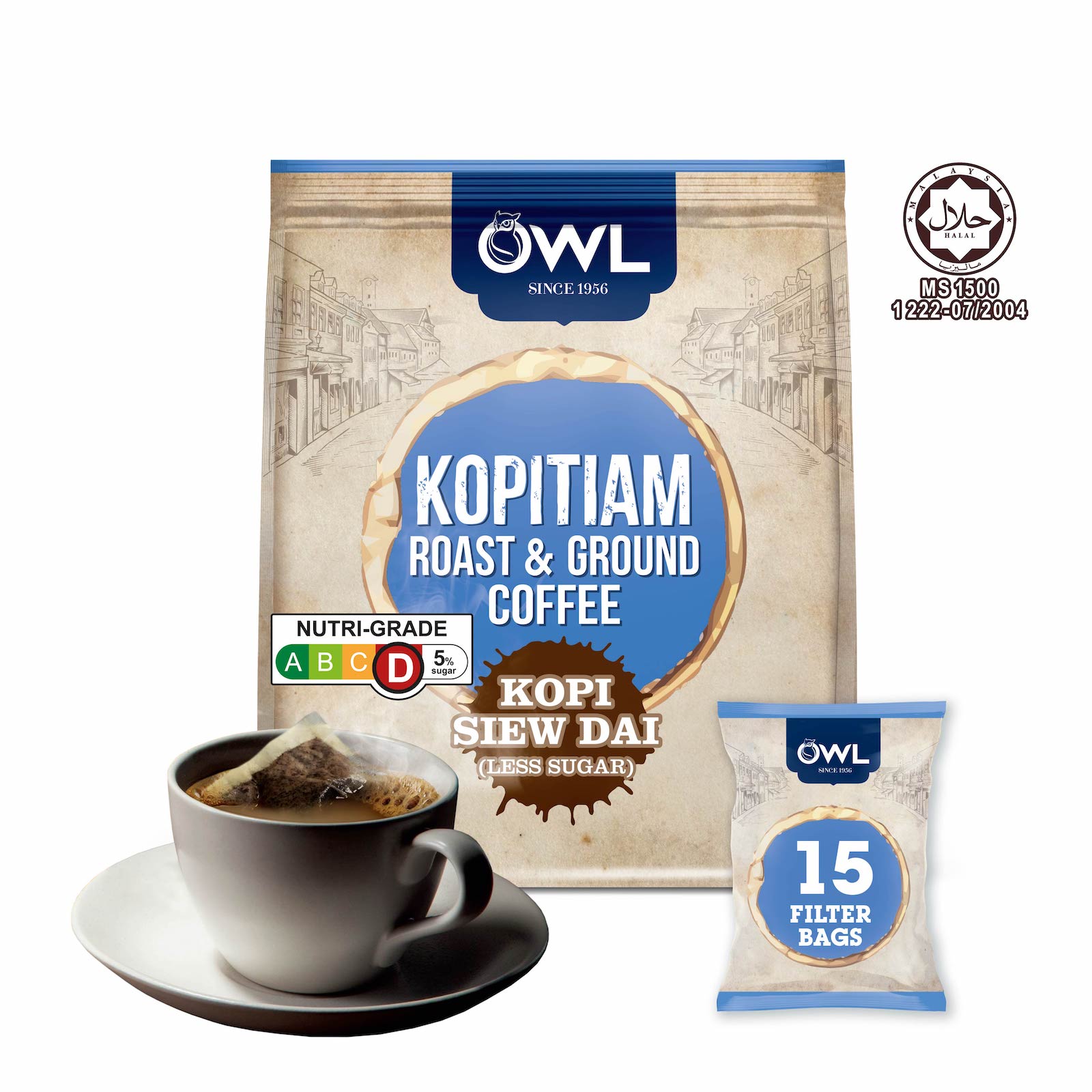 OWL Kopitiam Roast & Ground Coffee Kopi Siew Dai, 15 sachets