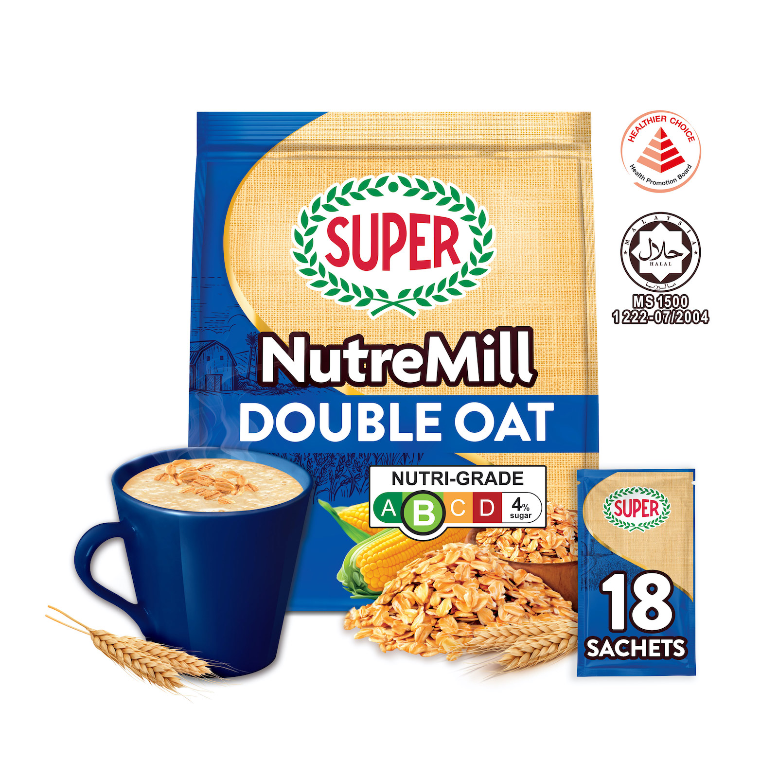 SUPER NutreMill Double Oat, 3in1 Cereal, 18 sachets