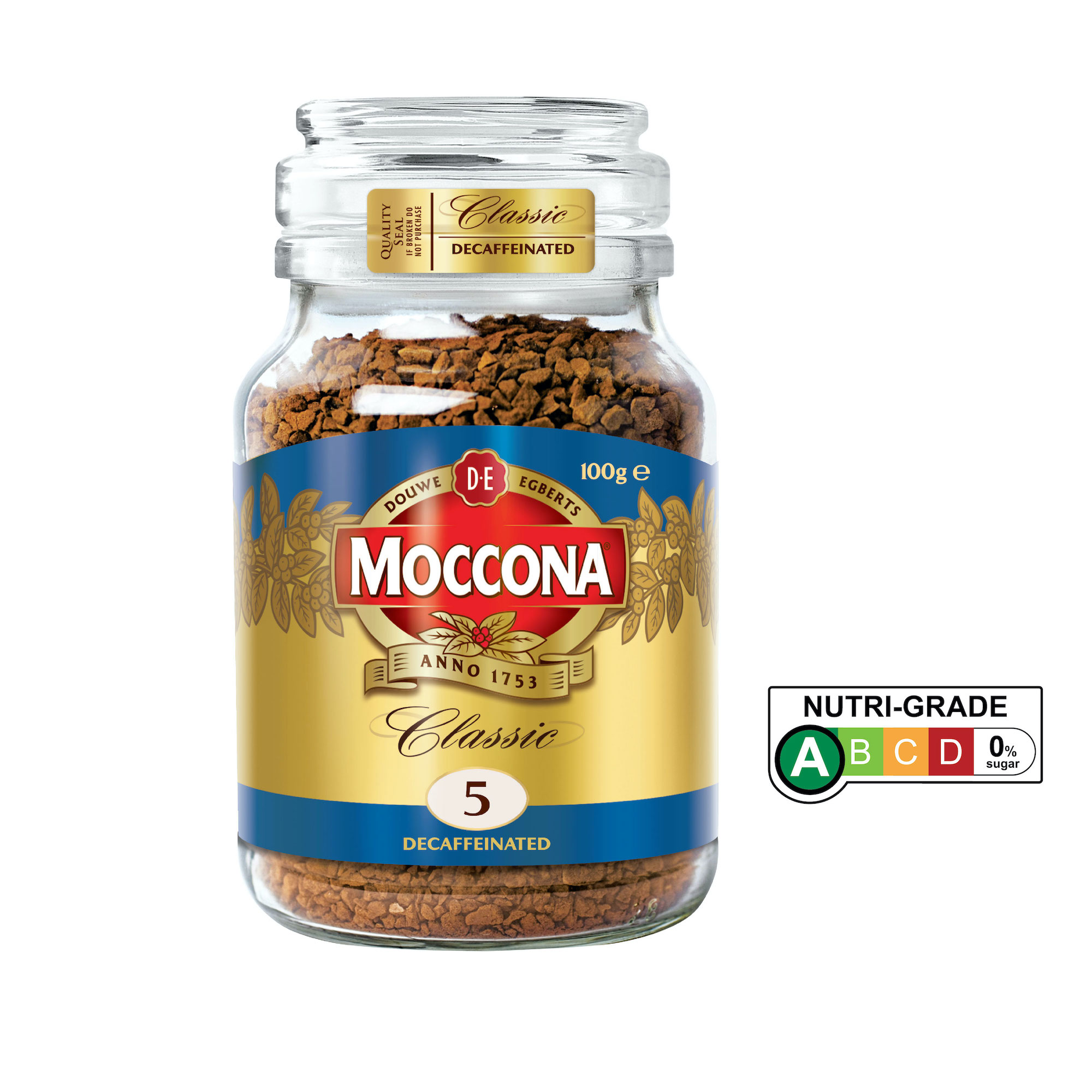 MOCCONA Classic Decaffeinated Intensity 5 Freeze Dried Instant Coffee, 100g