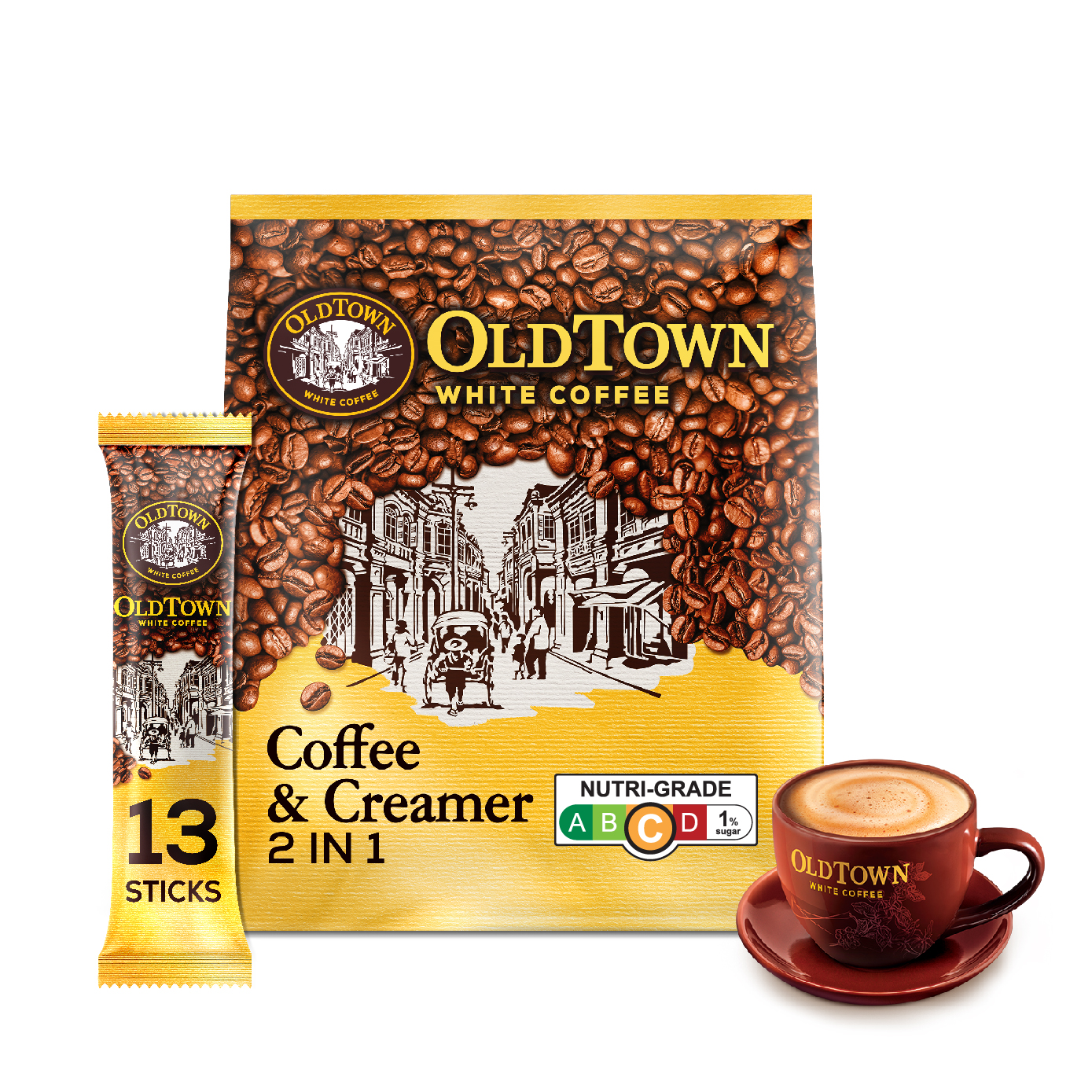 OLDTOWN Coffee & Creamer Instant 2in1 Premix White Coffee, 15 Sticks